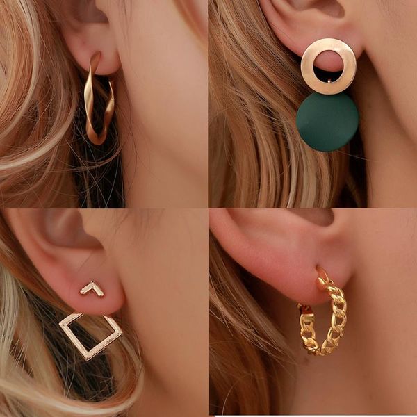 

dangle & chandelier exquisite simple metal chain earrings creative fashion geometric irregular square round drop for women 2021 ear jewelry, Silver