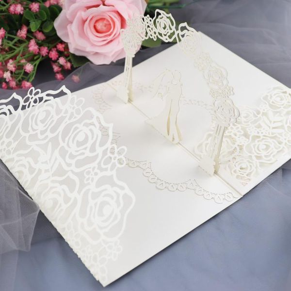 

greeting cards 10pcs/pack 3d wedding invitation bride and groom pattern 250gsm shiny pearl paper invitations engagement