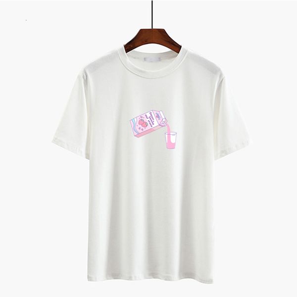 

harajuku 2021 new kawaii box t shirt of women will see tyle printing milk t-shirts schoolgirl streetwear tumblr clothes 6jps, White