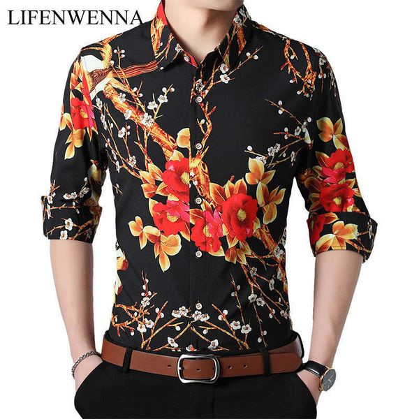 

printed casual shirts plus size 6xl 7xl long sleeve shirt men fashion brand clothes spring arrivals camisa masculina 210528, White;black