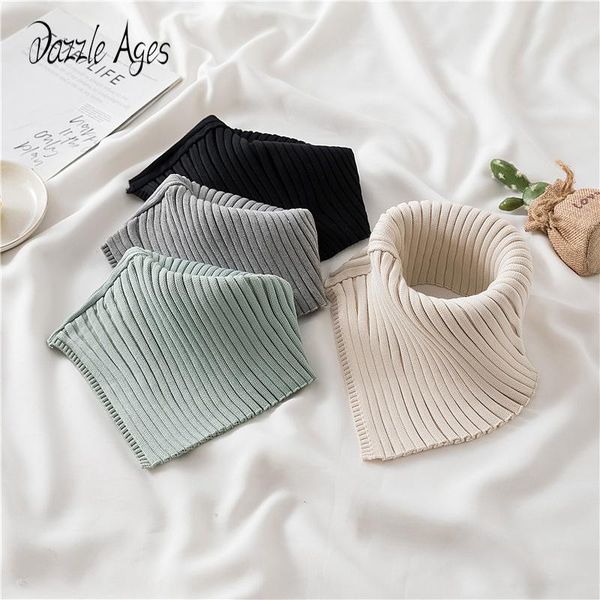 

scarves dazzle ages autumn winter knitted stripes women fashion casual thick triangle scarf pullover solid turtleneck warm neckerchief, Blue;gray