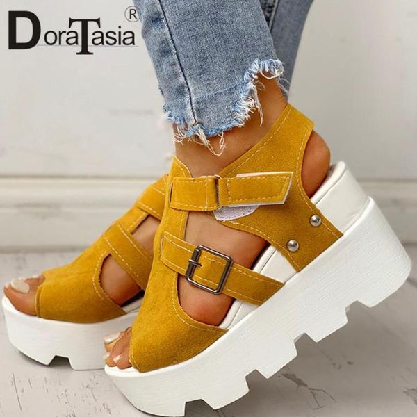 

sandals doratasia 2021 women's fashion platform summer wedge high heels casual shoes woman leisure gladiator female, Black