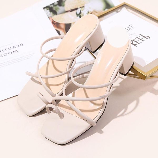 

slippers large size women spring and summer 2021 thick heel high sandals, Black