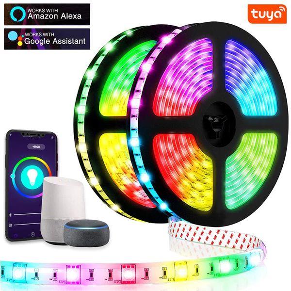 

strips led strip light alexa wifi voice control tuya smart lamp rgb 12v flexible tape diode waterproof luces for festival home luz
