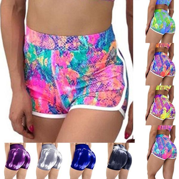 

running shorts tie-dye print women's elastic high waist leggings tight sports yoga sport women fitness shorts1, Black;blue