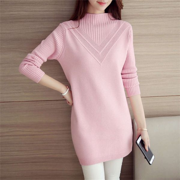 

autumn and winter new semi high collar base coat korean medium length versatile women's t-shirt solid color loose sweater pullover, White;black