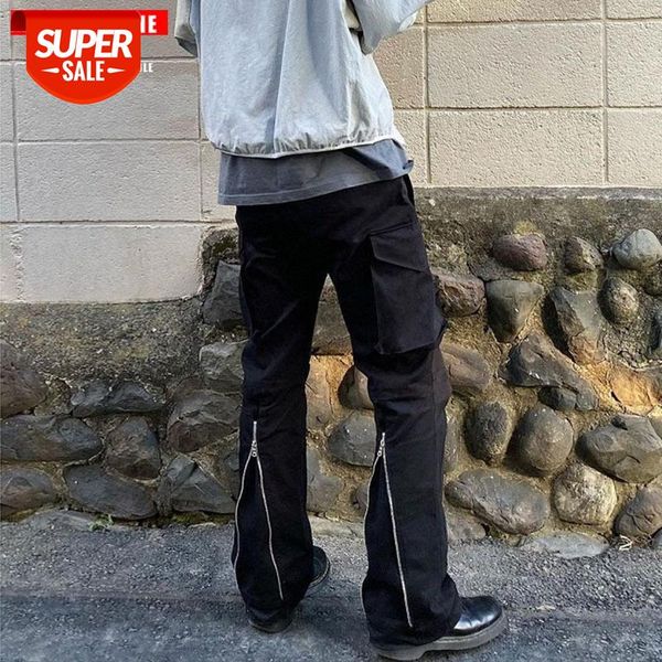 

tkpa multi-pocket retro back zipper vibe micro-flare overalls cargo casual trousers #446k, Black