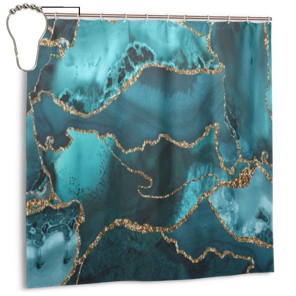 

shower curtains teal blue and gold glitter agate waterproof polyester bathroom curtain with hooks decoration
