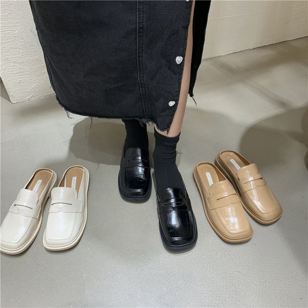 

sandals brand design patent leather women mules shoes square toe british style loafers for 9j1w, Black