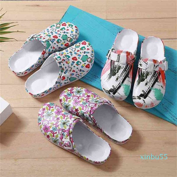 Quarto Chinelos Pet Hospital Médico Enfermeira Trabalho Unisex Strap Flat Soft EVA Sapatos de EVA Enfermagem Clooms Spa 2021