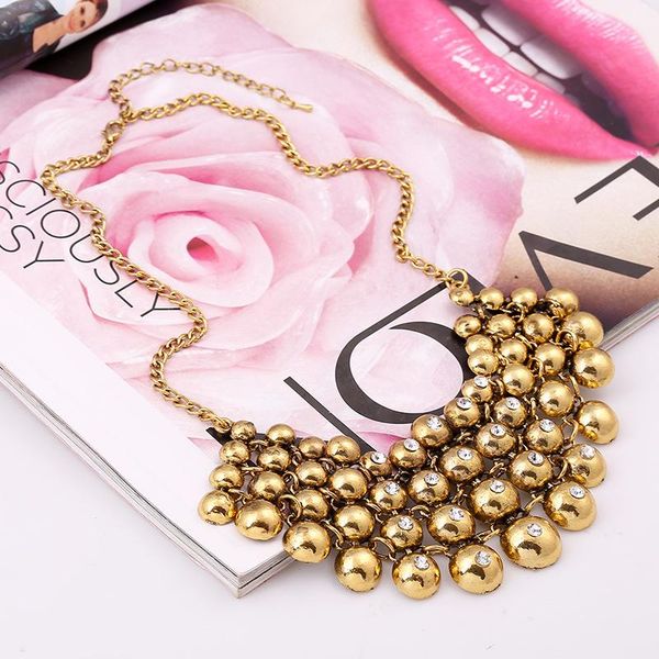 

pendant necklaces round beads bohemia ethnic tassel big chunky collar choker necklace maxi vintage women pendants collier female jewelry, Silver