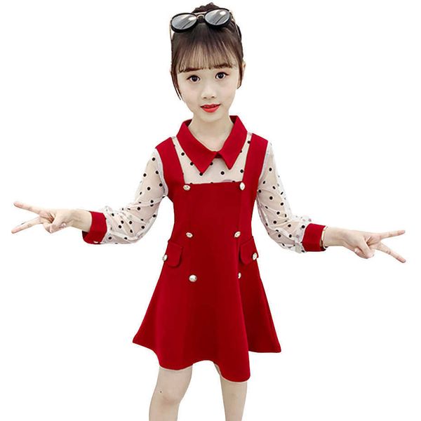 

drfor girls dot pattern girls party drkids patchwork children mesh drautumn childrens clothing 6 8 10 12 14 x0803, Red;yellow