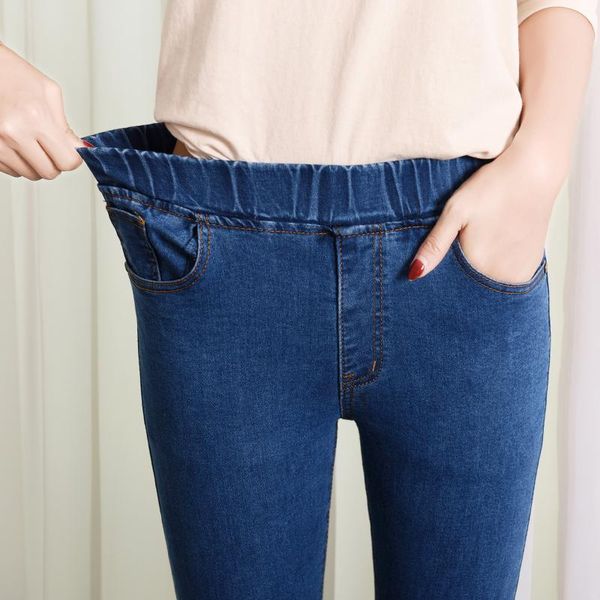 

women's elastic high waist skinny jeans plus size 5xl 6xl fashion women black blue pocket mom jeans skinny stretch denim pants