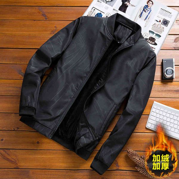 

2021 winter new young plush casual korean stand collar windbreaker men's baseball et, Black