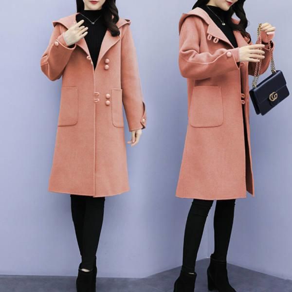 

women's wool & blends cmaz woolen coat for women 2021 autumn and winter clothes korean style wide, Black