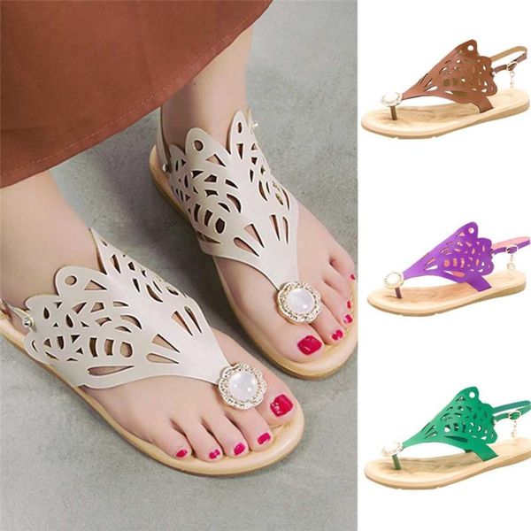 

beautiful women's shoes bohemian shoes fashion female summer flat casual roman shoe solid pearl hollow soft bottom beach sandals, Black