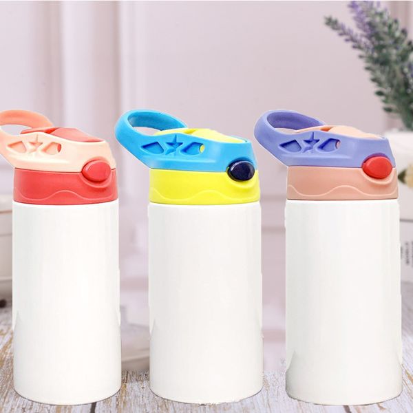 

2021 new 350ml diy creative sippy cup white blank water bottle with straw lid stainless steel double vacuum thermos portable gift 1m7g