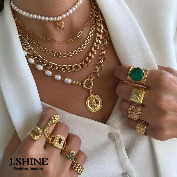 

pendant necklaces jshine 4pcs/set boho fashion simulated pearl multilayer alloy necklace statement jewelry lion coin snake, Silver