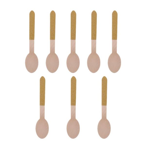

spoons 8 pcs wooden thicken golden handle serving flatware party for bar