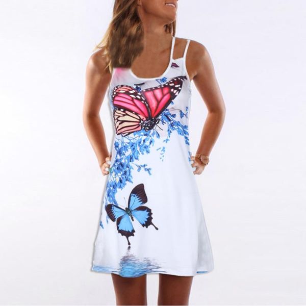 

casual dresses 2021 women summer dress vintage sleeveless 3d floral print tank short mini flamingos butterfly boho beach vestidos, Black;gray