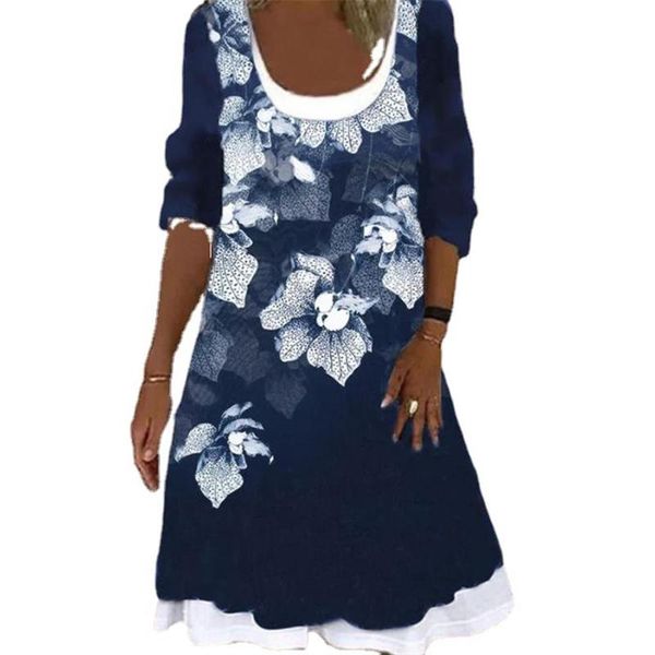 

casual dresses floral print knee-length dress fake two piece women square neck autumn spring retro elegant, Black;gray
