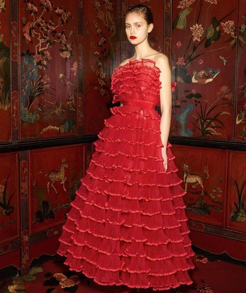 

new women strapless backless red cake mermaid maxi long 2021 bodycon elegant evening party club vestido dcba, Black;gray