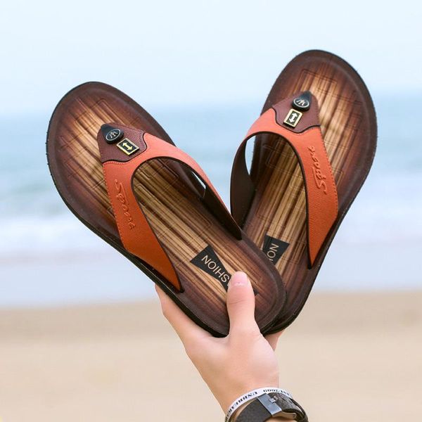 

slippers men flip flops summer beach sandals flats high non-slip shoes breathable impenetrable pantufa flat zapatos hombre, Black