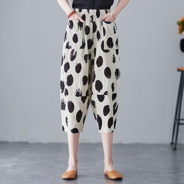 

women's pants & capris women casual 2021 summer streetwear vintage patchwork all-match female loose, Black;white