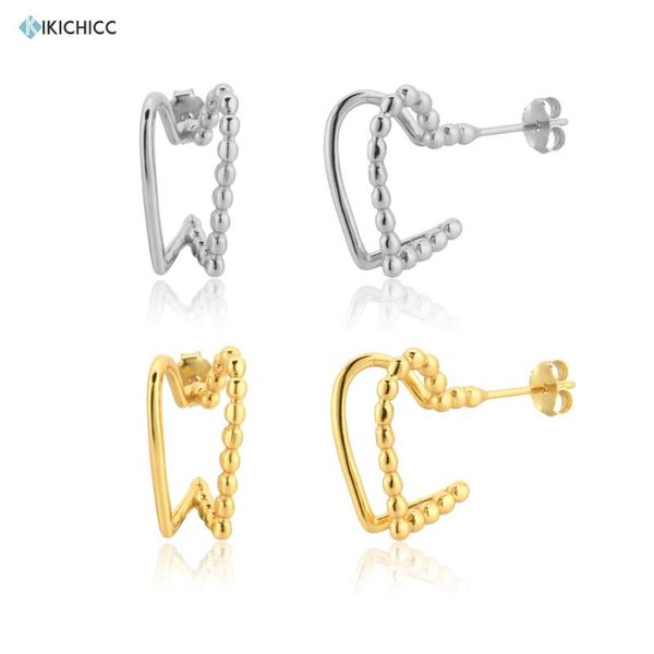 

hoop & huggie kikichicc 925 sterling silver gold heart beads piercing hoops slim luxury wedding pendiente fashion plain simple jewels, Golden;silver