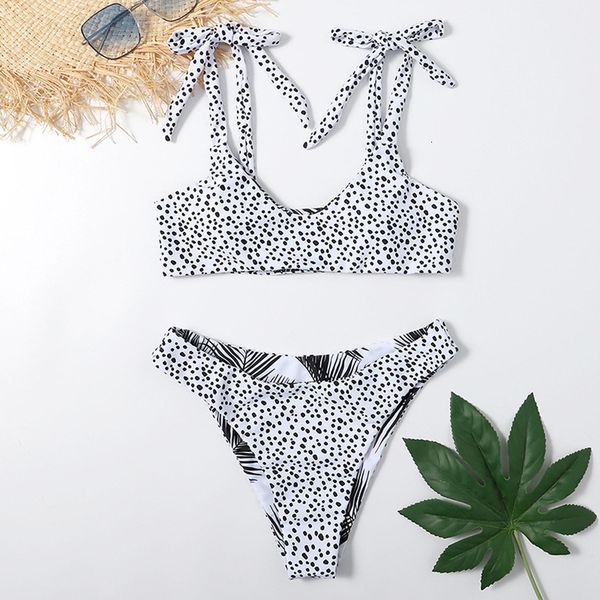 

women's dot print push up bandage split bikini set swimsuit female swimwear beachwear bikinis 2021 mujer, White;black
