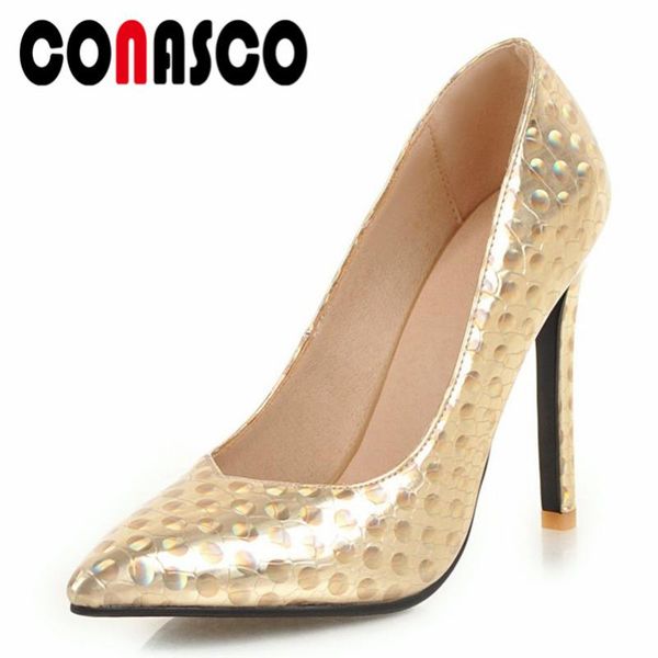 

dress shoes conasco 2021 women pumps thin high heels party wedding woman pointed toe prom ladies slip on, Black
