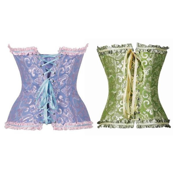 

belts women vintage ruffles lace corset bustier lace-up jacquard floral overbust boned waist cincher body shaper underwear, Black;brown