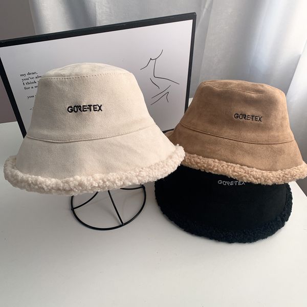 

korean deer skin cashmere double faced lamb hair fisherman's hat, Blue;gray