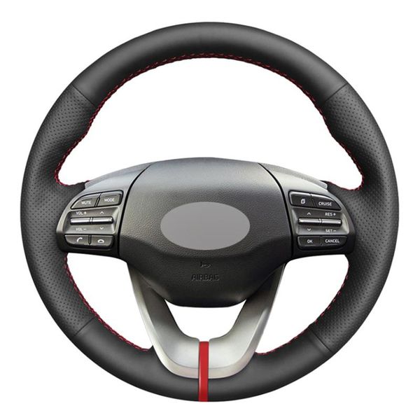 

steering wheel covers black pu faux leather diy hand-stitched car cover for veloster 2021 i30 2021-2021 elantra