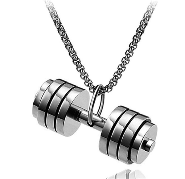 

pendant necklaces 316l stainless steel non-fading dumbbell necklace street men and women hip hop 100% titanium, Silver