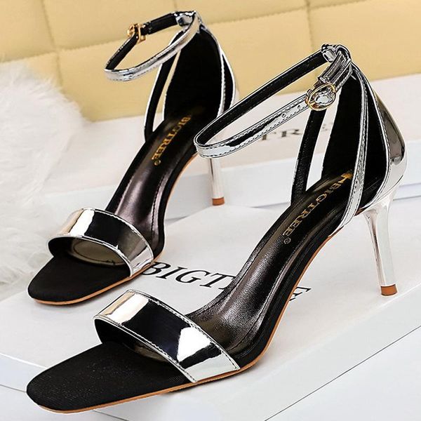 

dress shoes fashion women sandals open toe kitten heels cutout 2021 summer female middle heel, Black
