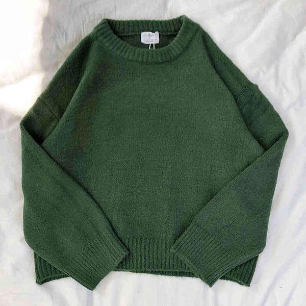 

mooirue - autumn long sve warm round neck sweater, dark green, White;black