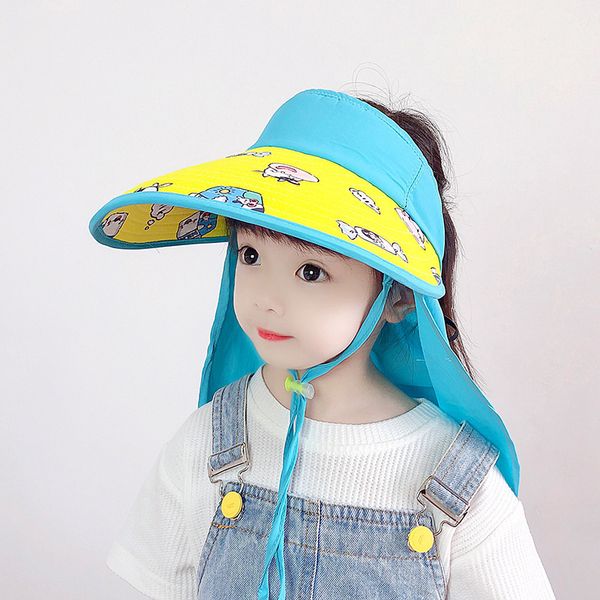 

children's sunshade big brim girl's sunscreen travel empty summer boy's thin cool hat, Yellow