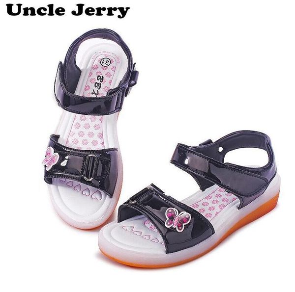 

unclejerry usb charging sandals for girls and women butterfly glowing children shoes kids summer beach sandals baby shoes 210226, Black;red