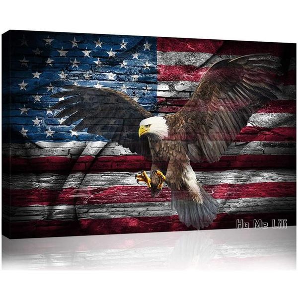 

paintings retro american flag bald eagle usa military by ho me lili wall art canvas thin blue red line home decor