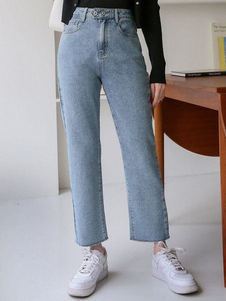 

dazy high waist washed straight leg jeans h4cp#, Blue