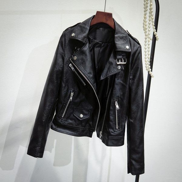 

women's leather & faux [ewq] 2021 spring motor storm long sleeve turn-down collar trend coat fashion trendy slim ladies black jacke qz6