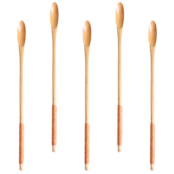 

spoons 5pcs wood coffee mixing delicate stirring spoon long handle