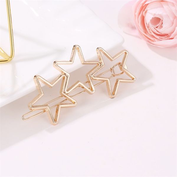 

style fashion personality women's electroplated alloy geometric star edge hairpin, Golden;silver