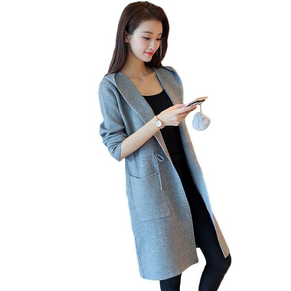 

women's sweaters knitwear cardigan 2022 apring female long section long-sleeved hooded loose big size coat tide yl351, White;black