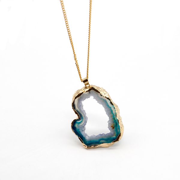 

new fashion gold edge natural agate pendant necklace jewelry for gift, Silver