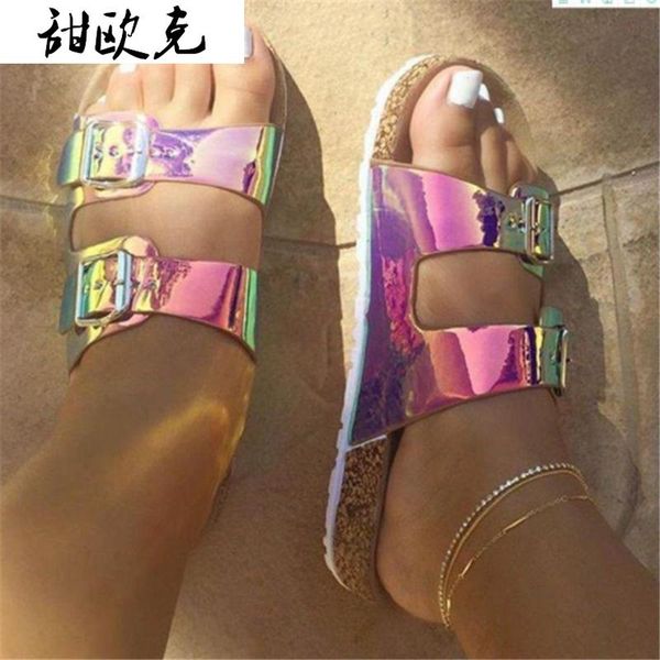 

sandals 2021 summer women's fashion vintage buckle women set foot slipper outdoor beach open toe casual platform shoes, Black