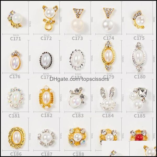 

decorations salon health & beauty20pcs/lot gold and sier edging pearl oval series alloy rhinestone 3d charm diy nail art design decorative a, Silver;gold