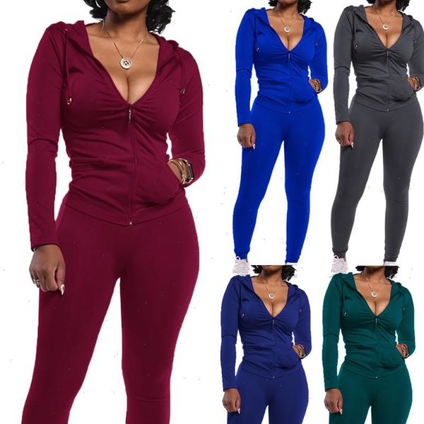 

women 2021 new sports bras and pants sets zipper tracksuits outfits sportswear jogging suit sweatpants sport jogger t1g, Gray