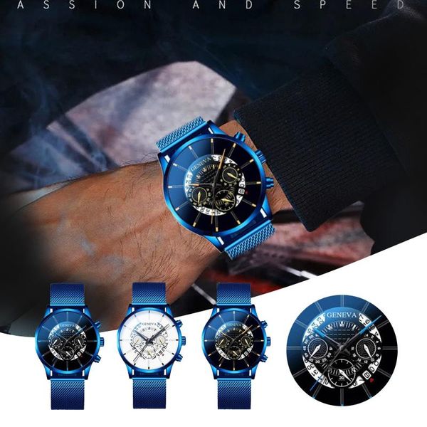 

wristwatches 2021 fashion quartz watches business luxury men's stainless steel blue mesh belt wristwatch calendar gifts, Slivery;brown